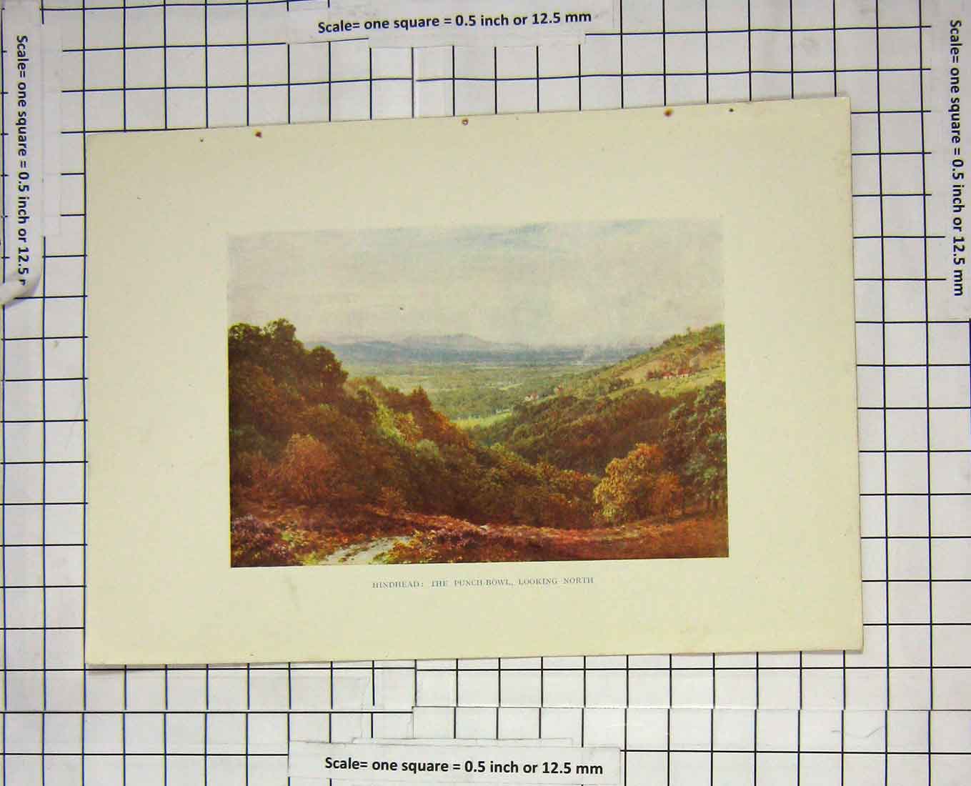 Original Old Antique Print Colour View Punch Bowl Hindhead Landscape