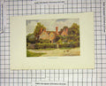 Original Old Antique Print Colour View Near Bromsgrove House Birds