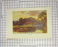 Original Old Antique Print Colour View Pangbourne Trees River Countryside