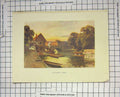 Original Old Antique Print Colour View Holly Bridge Oxford River Haslehust