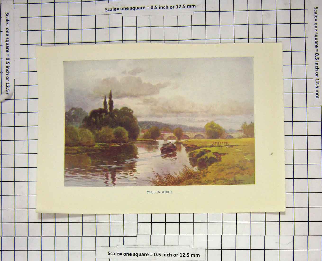 Original Old Antique Print Colour View Wallingford River Bridge Haslehust