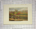 Original Old Antique Print Colour View Windsor Castle Rafts River Thames