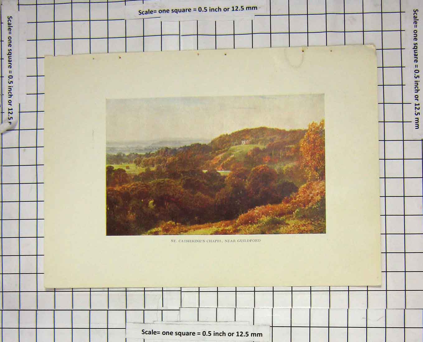 Original Old Antique Print Colour St. Catherines Chapel Guildford England