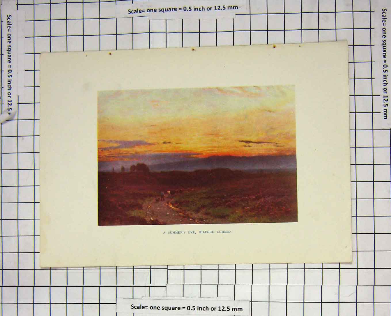 Original Old Antique Print Colour Scene Summer'S Eve Milford Common England