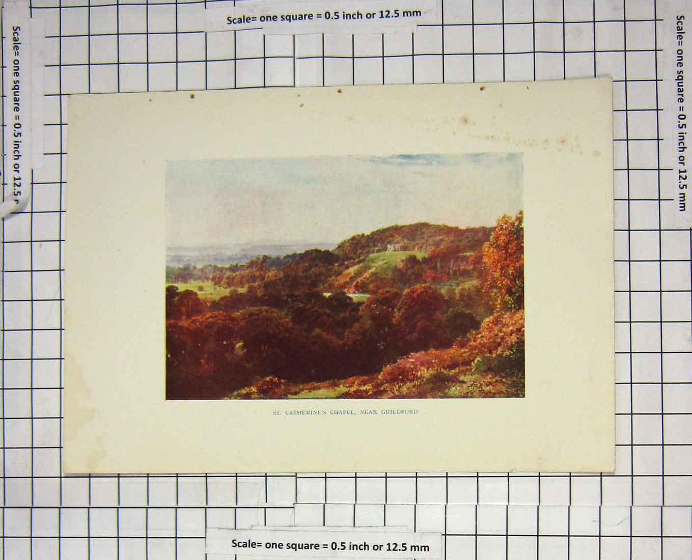 Original Old Antique Print Colour St. Catherine'S Chapel Guildford England