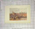 Original Old Antique Print Colour View Aylesford Bridge River Church Houses