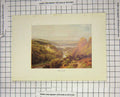Original Old Antique Print Colour View Okehampton River Trees Landscape