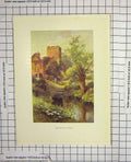 Original Old Antique Print Colour View Monnington Church Haslehust