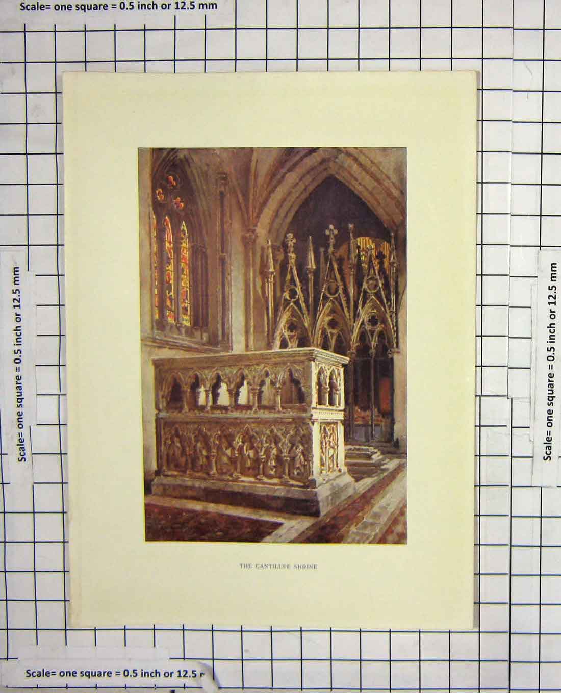Original Old Antique Print Colour Architecture Cantilupe Shrine Church