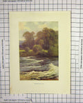 Original Old Antique Print Colour Monnington Falls River Trees Haslehust