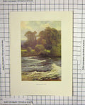 Original Old Antique Print Colour Monnington Falls River Haslehust