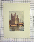 Original Old Antique Print Colour Carnarvon Castle Carnarvonshire Boats 18th