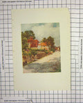 Original Old Antique Print Colour View Town Houses Street Scene 20th Century