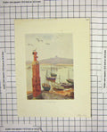 Original Old Antique Print Colour View St. Mary'S Pool Fishing Boats Birds 20th
