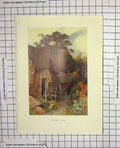 Original Old Antique Print Haslehust Colour Squatters Cottage House Trees 20th