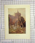 Original Old Antique Print Haslehust Colour Minstead Church Churchyard