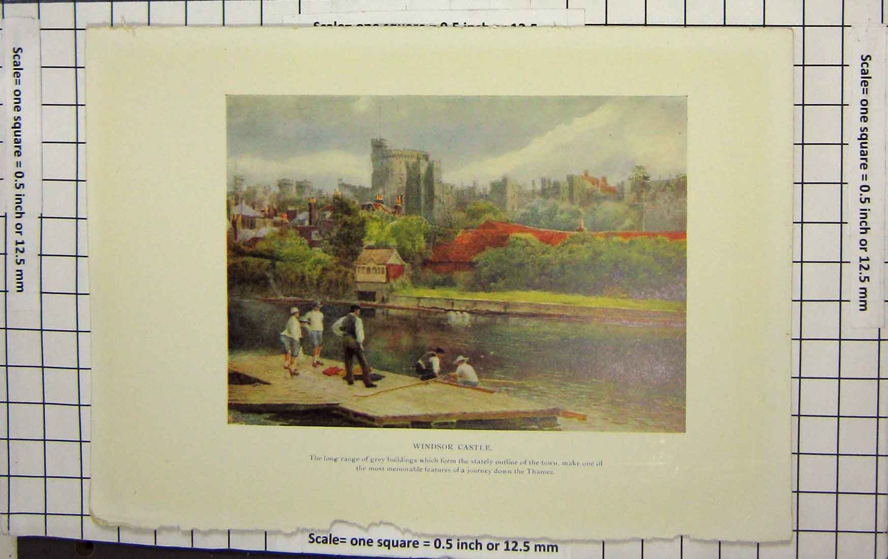 Original Old Antique Print Colour Windsor Castle London England Thames
