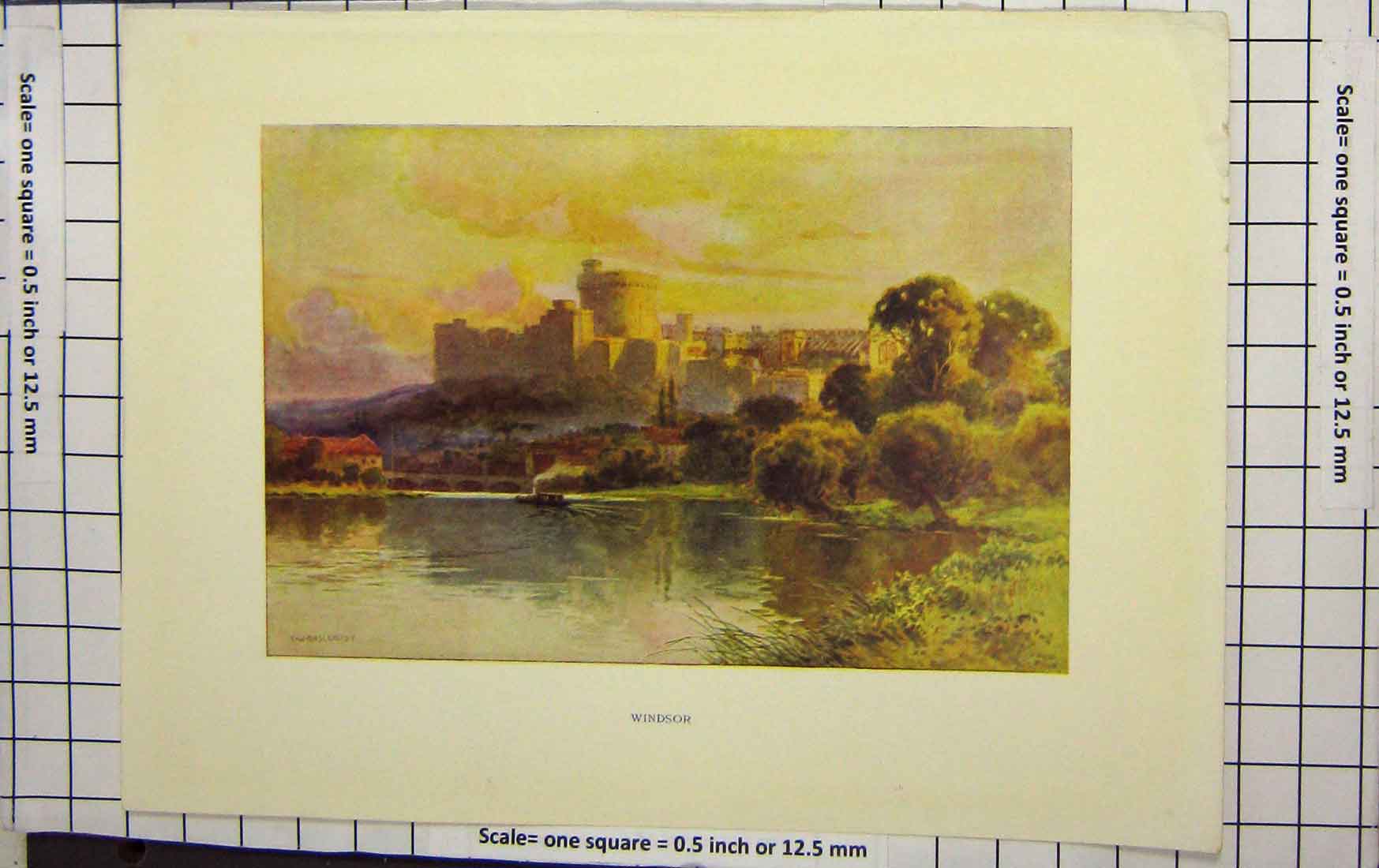 Original Old Antique Print Haslehust Colour View Windsor Castle London