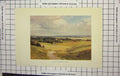 Original Old Antique Print Colour Scene Berkshire Downs England Church