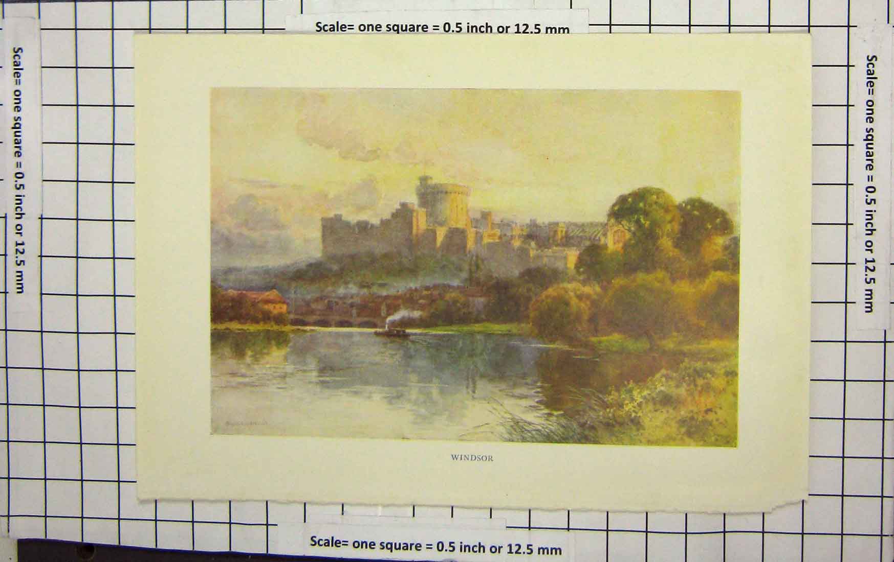 Original Old Antique Print Ref.899 Haslehust Colour View Windsor Castle London