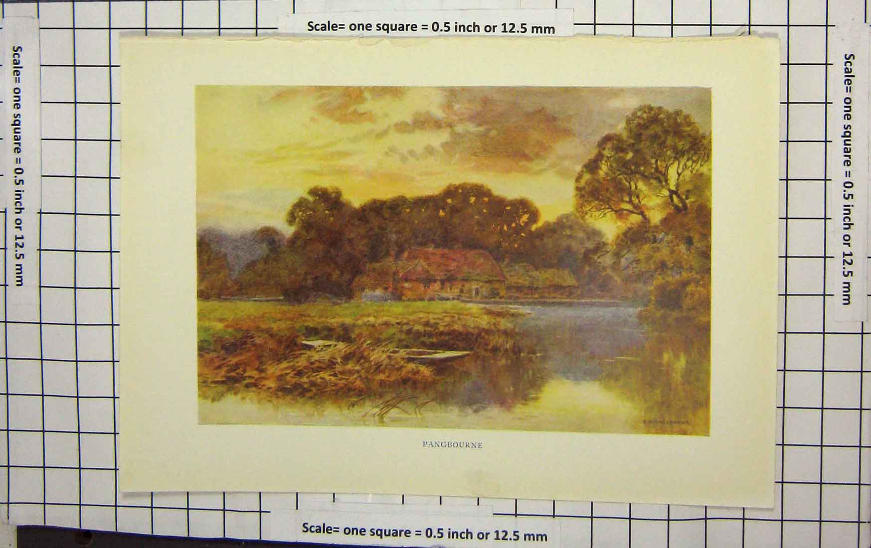 Original Old Antique Print Haslehust Colour View Pangbourne England