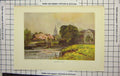 Original Old Antique Print Haslehust Colour View Marlow Lock Church River