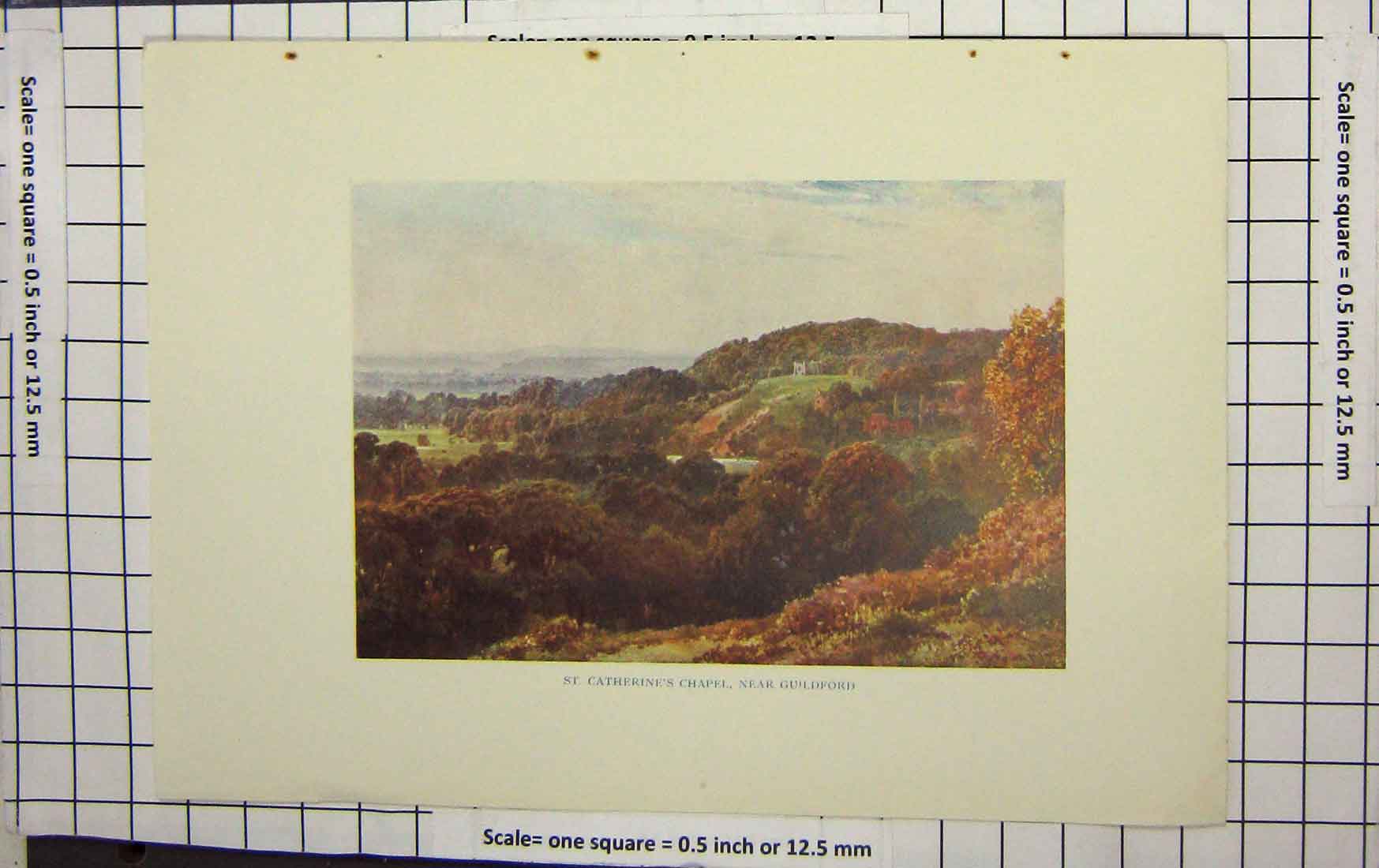 Old Antique Print Ref.901 Colour St. Catherine'S Chapel Guildford England