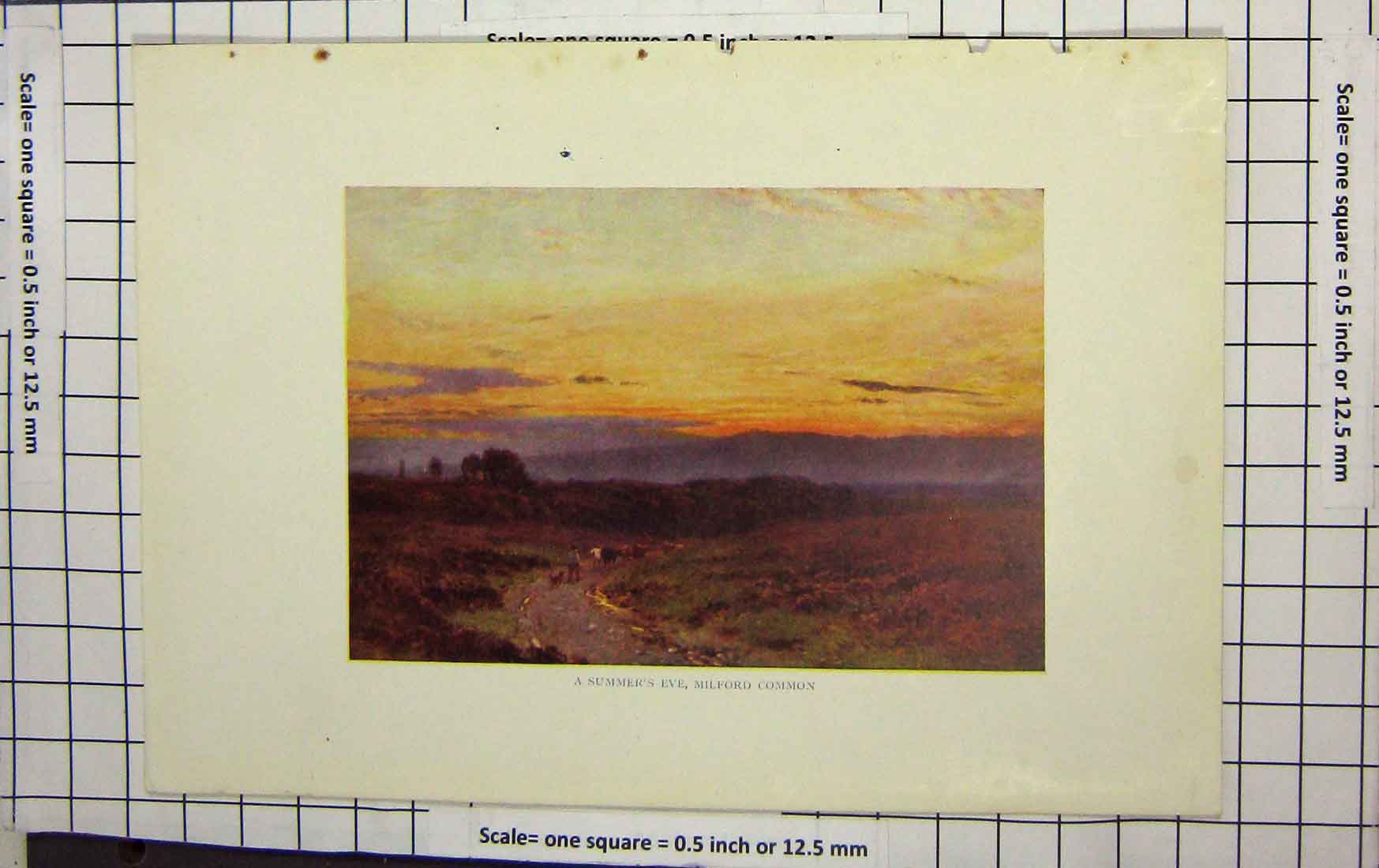 Original Old Antique Print Colour View Summer'S Eve Milford Common