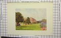 Original Old Antique Print Colour Mansion Houses Flowers Trees Garden