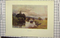 Original Old Antique Print Haselhust Colour View Wallingford River Bridge