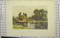 Original Old Antique Print Haselhust Colour Cookham Church River Boat