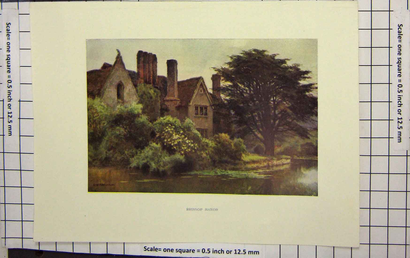 Original Old Antique Print Haselhust Colour Brinsop Manor Mansion House