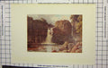 Original Old Antique Print Colour Waterfall River Tees Cliffs