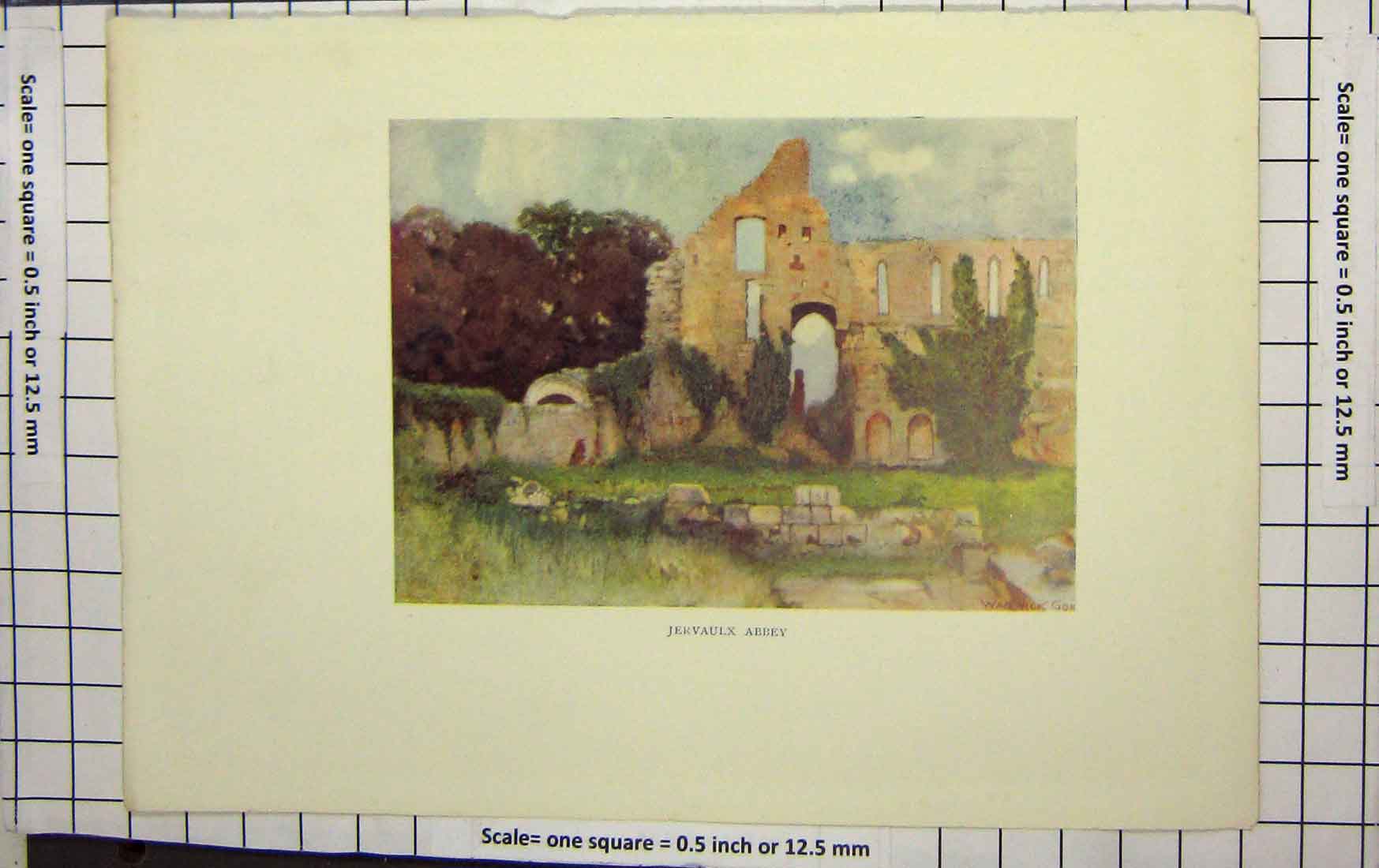 Original Old Antique Print Goble Colour Jervaulx Abbey Ruins Trees