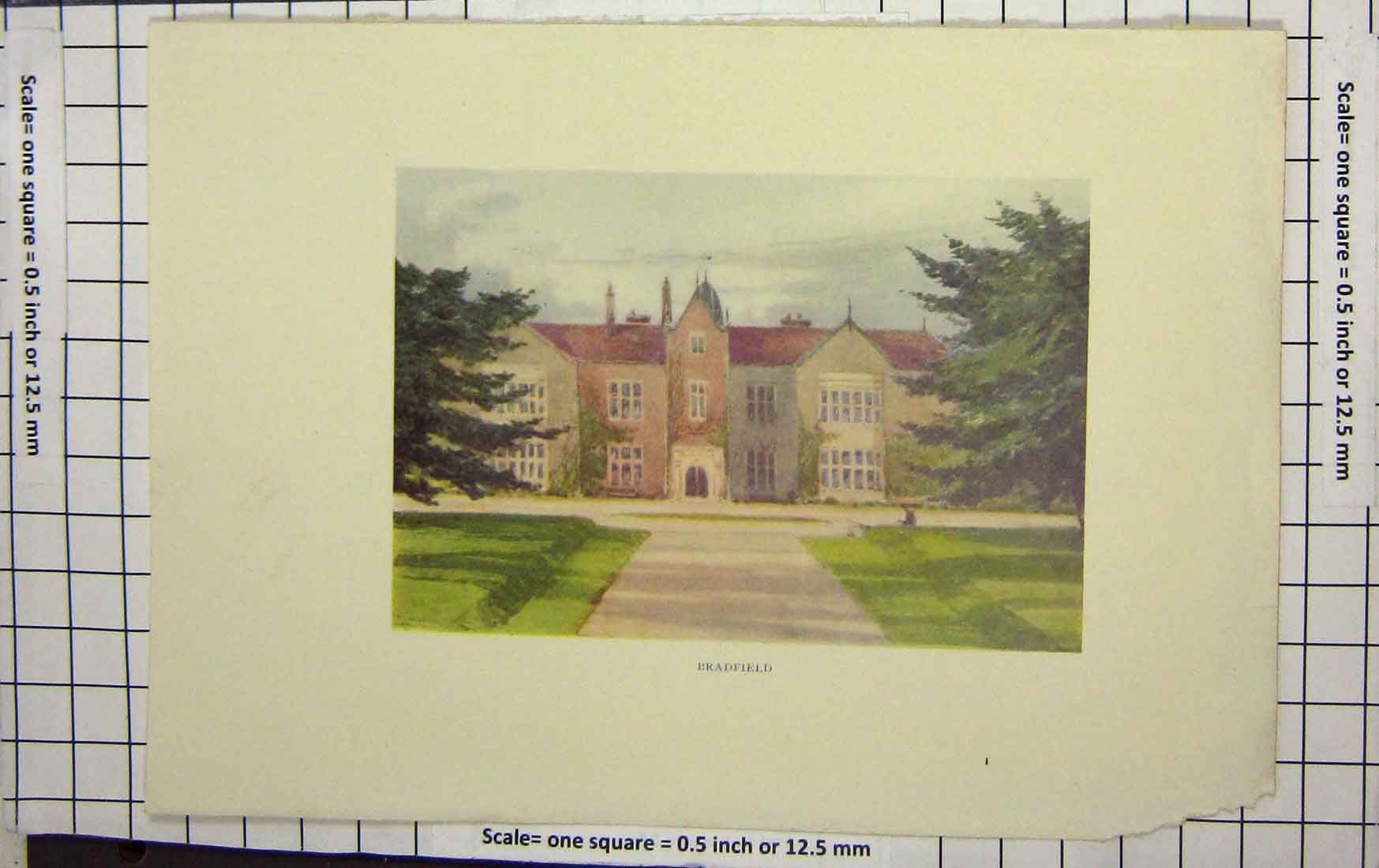 Original Old Antique Print Colour Architecture Bradfield Mansion House