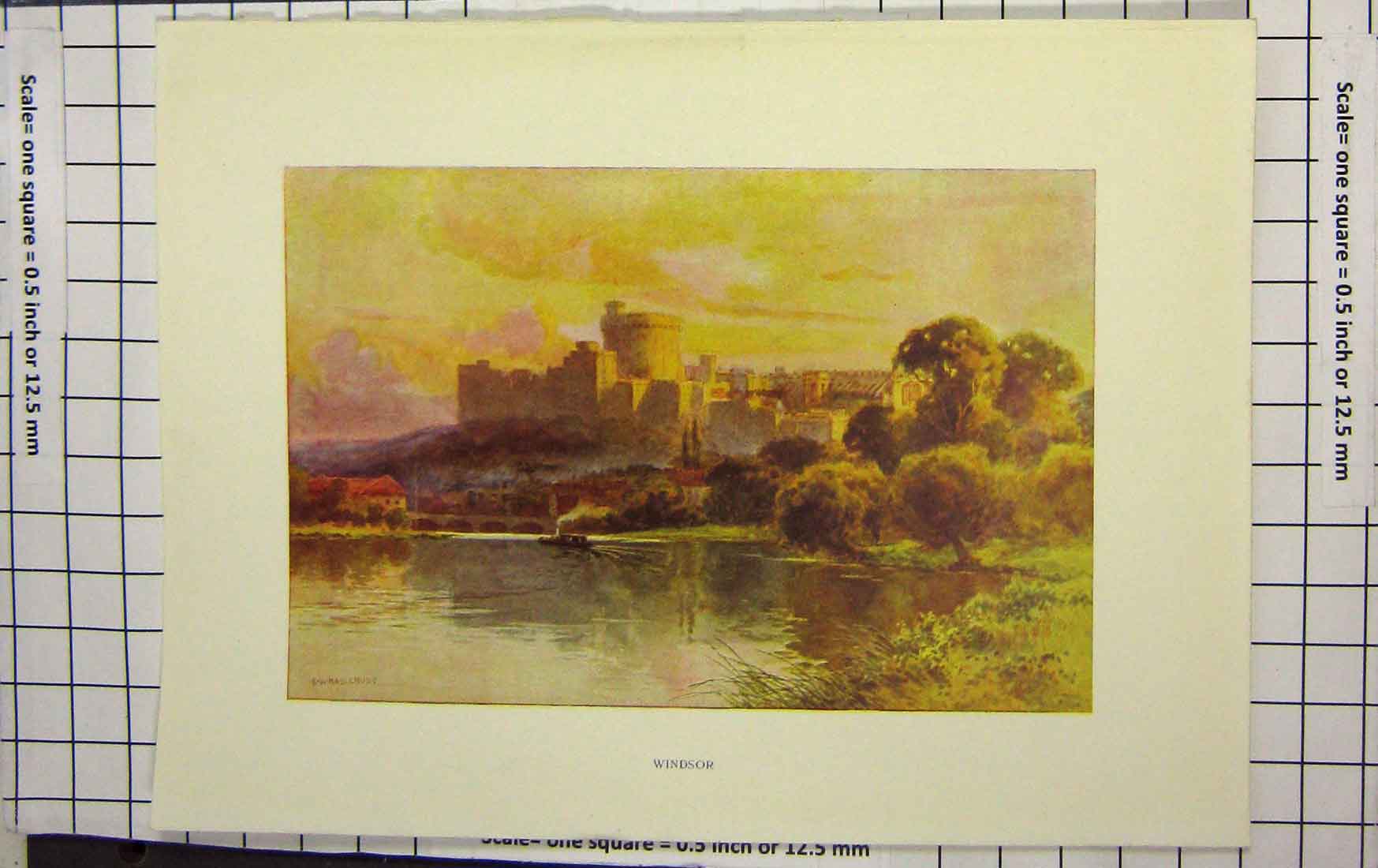 Original Old Antique Print Ref.903 Haslehust Colour View Windsor Castle London