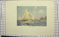 Original Old Antique Print Colour View Cowes Regatta Yachts Sailing England
