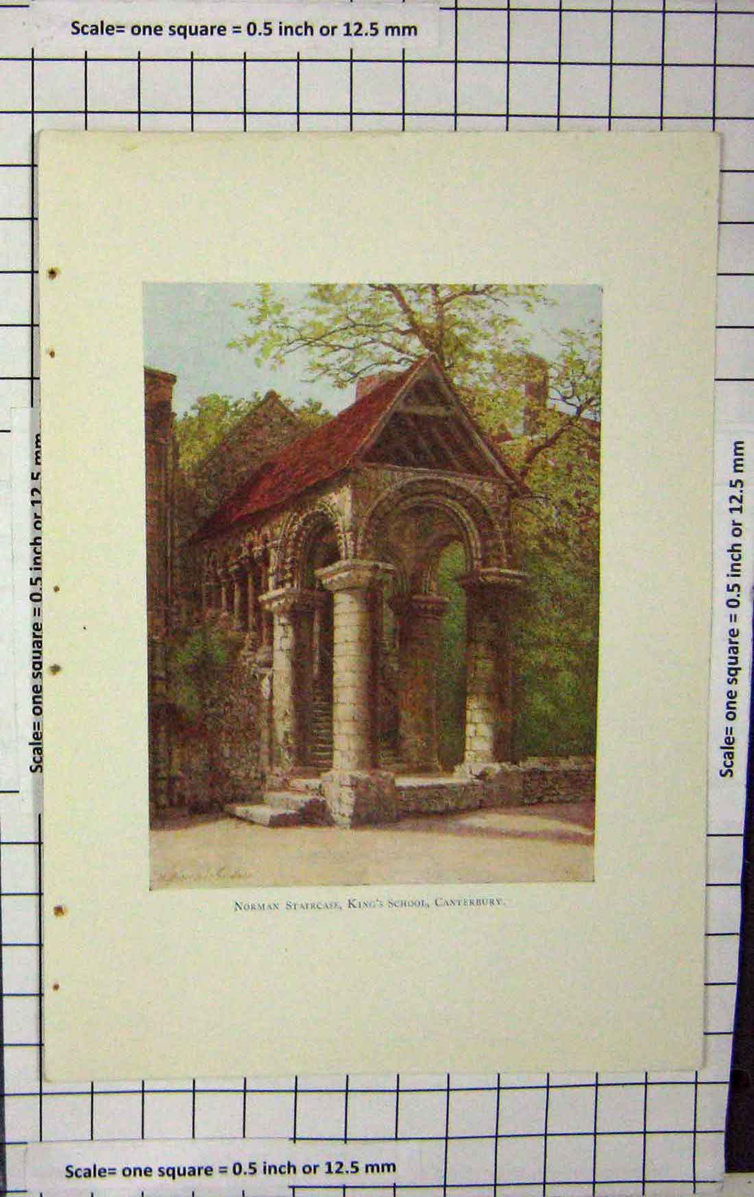 Antique Old Print Ref.906 Colour Norman Staircase King'S School Canterbury