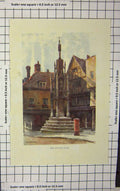 Original Old Antique Print Haslehust Colour View Butter Cross Statue