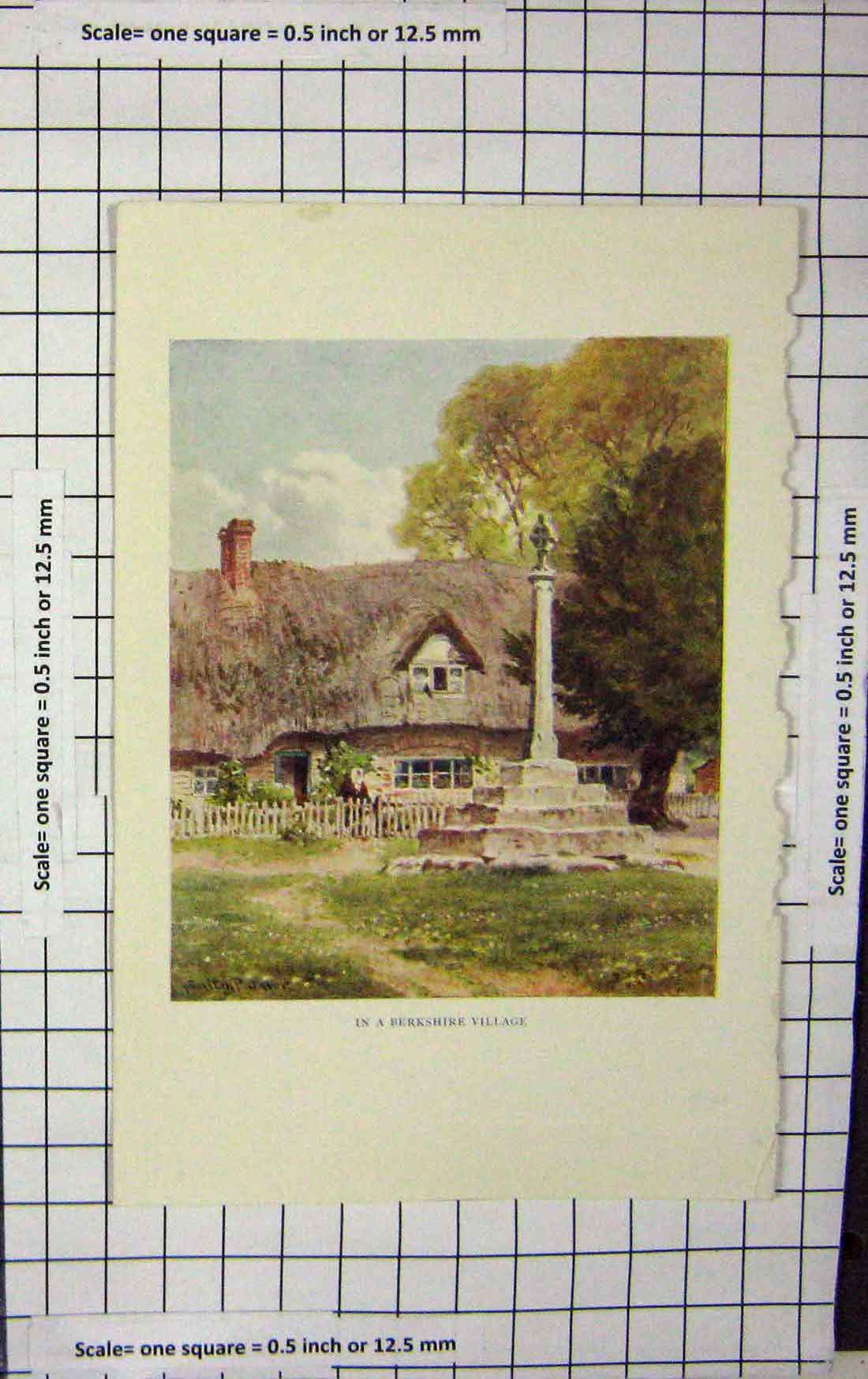 Original Old Antique Print Palmer Colour View Berkshire Village England
