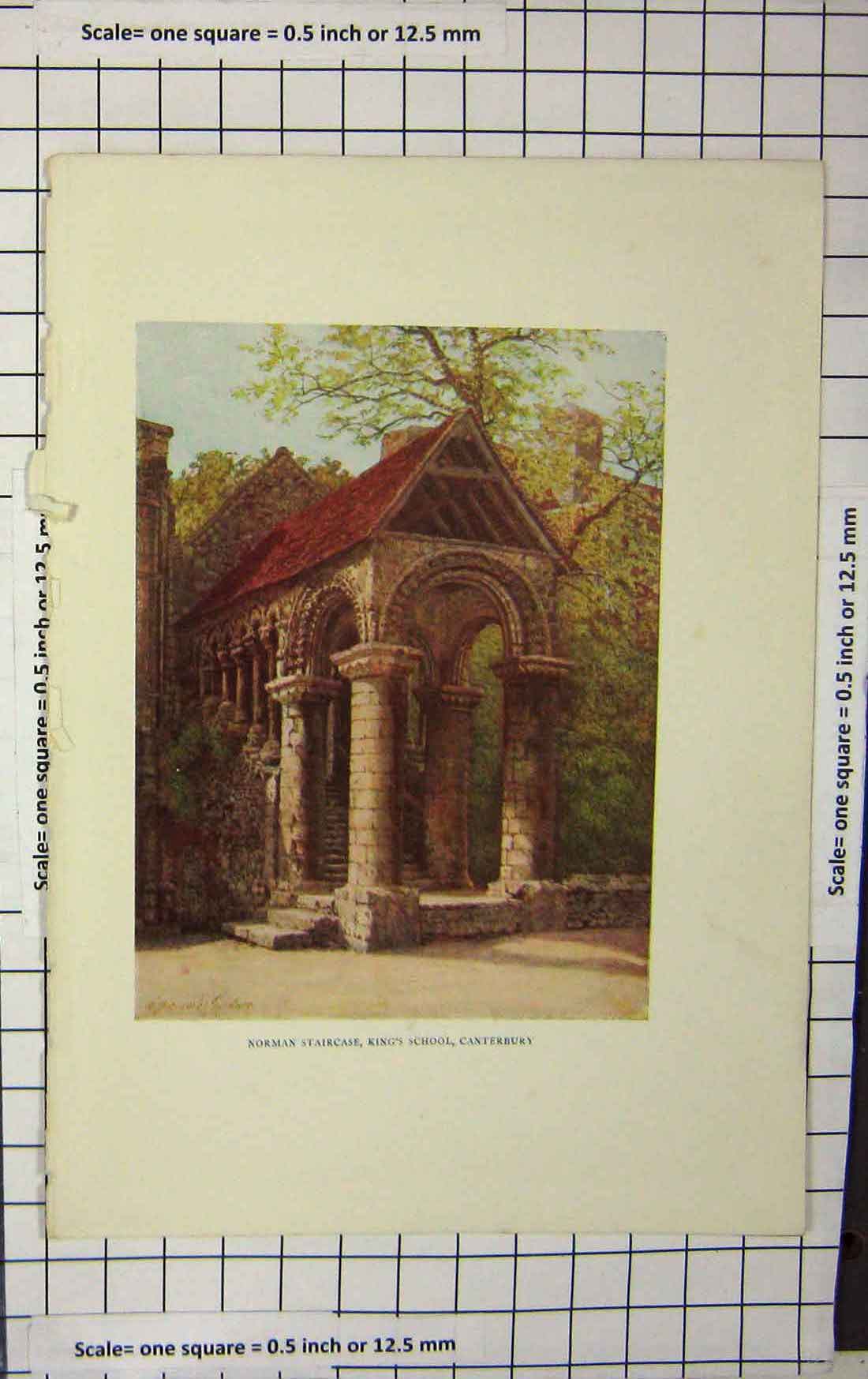 Antique Old Print Ref.907 Colour Norman Staircase King'S School Canterbury