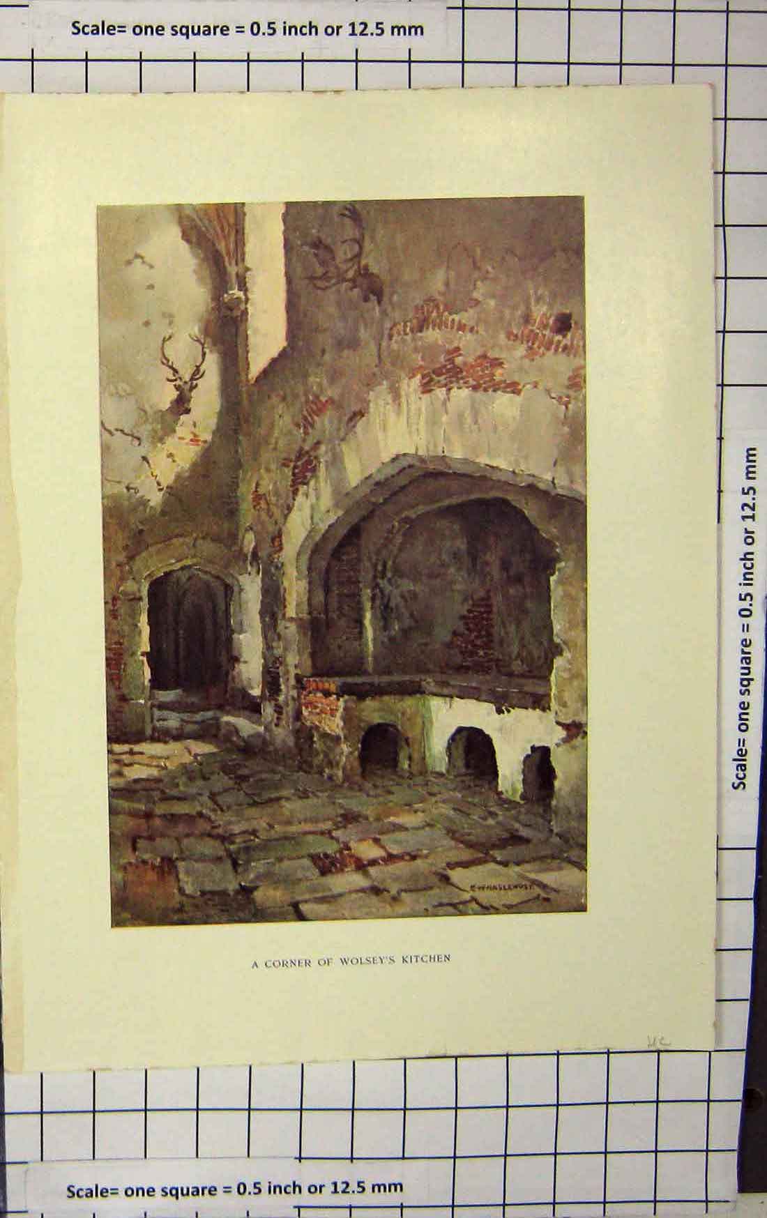 Original Old Antique Print Haslehust Colour Corner Wosley'S Kitchen 18th