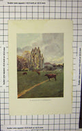 Original Old Antique Print Colour Scene Autumn Day Guisborough Cows 18th