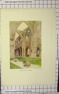 Original Old Antique Print Goble Colour Interior Tintern Abbey Architecture