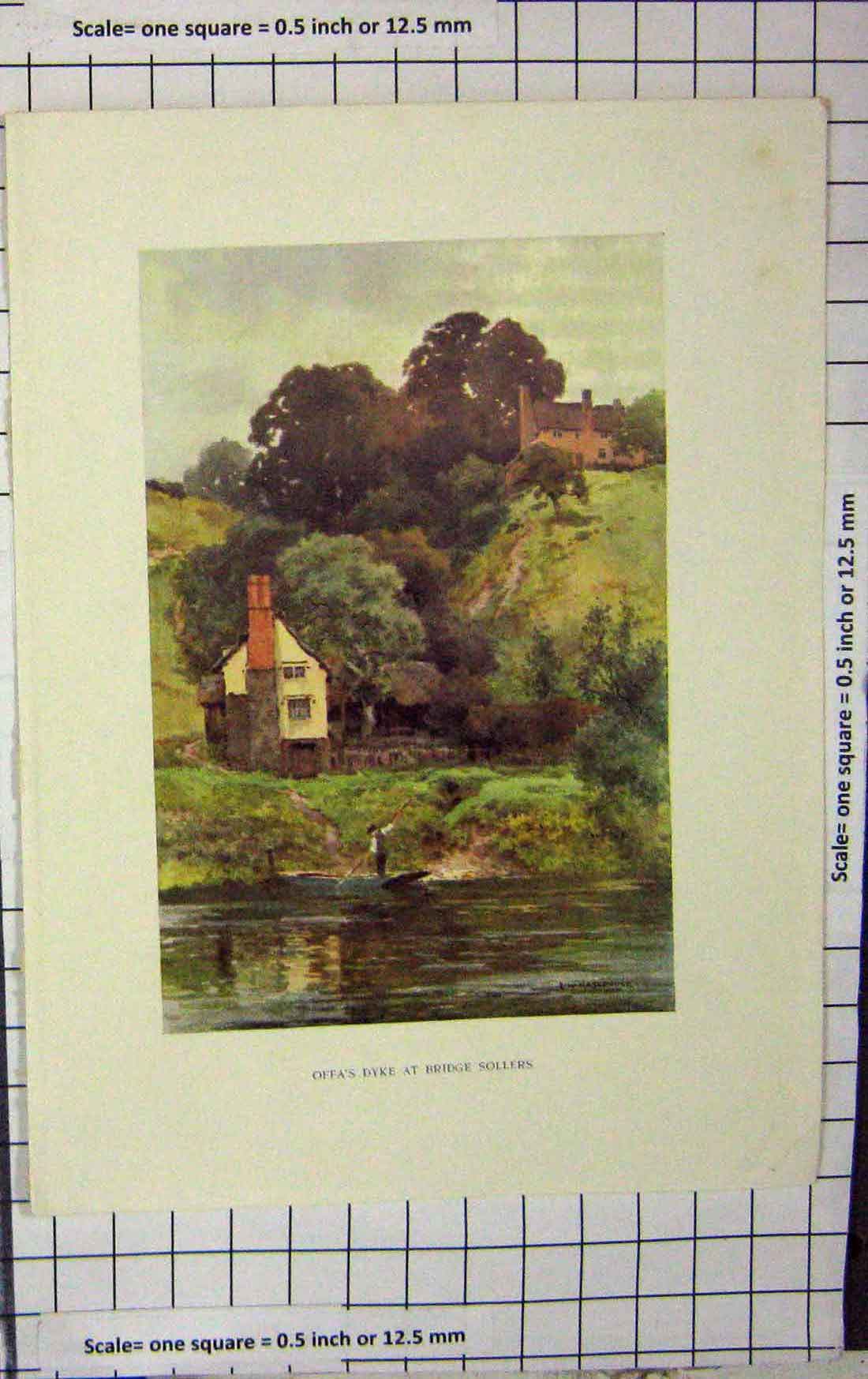 Original Old Antique Print Haslehust Colour Fa'S Dyke Bridge Sollers River 19th