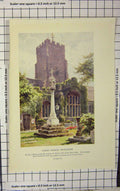 Original Old Antique Print Haslehust Colour Parish Church Folkestone Kent 20th