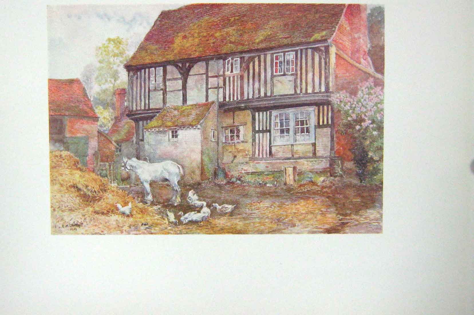 Original Old Antique Print Colour King'S Farm Chorley Wood England Herts