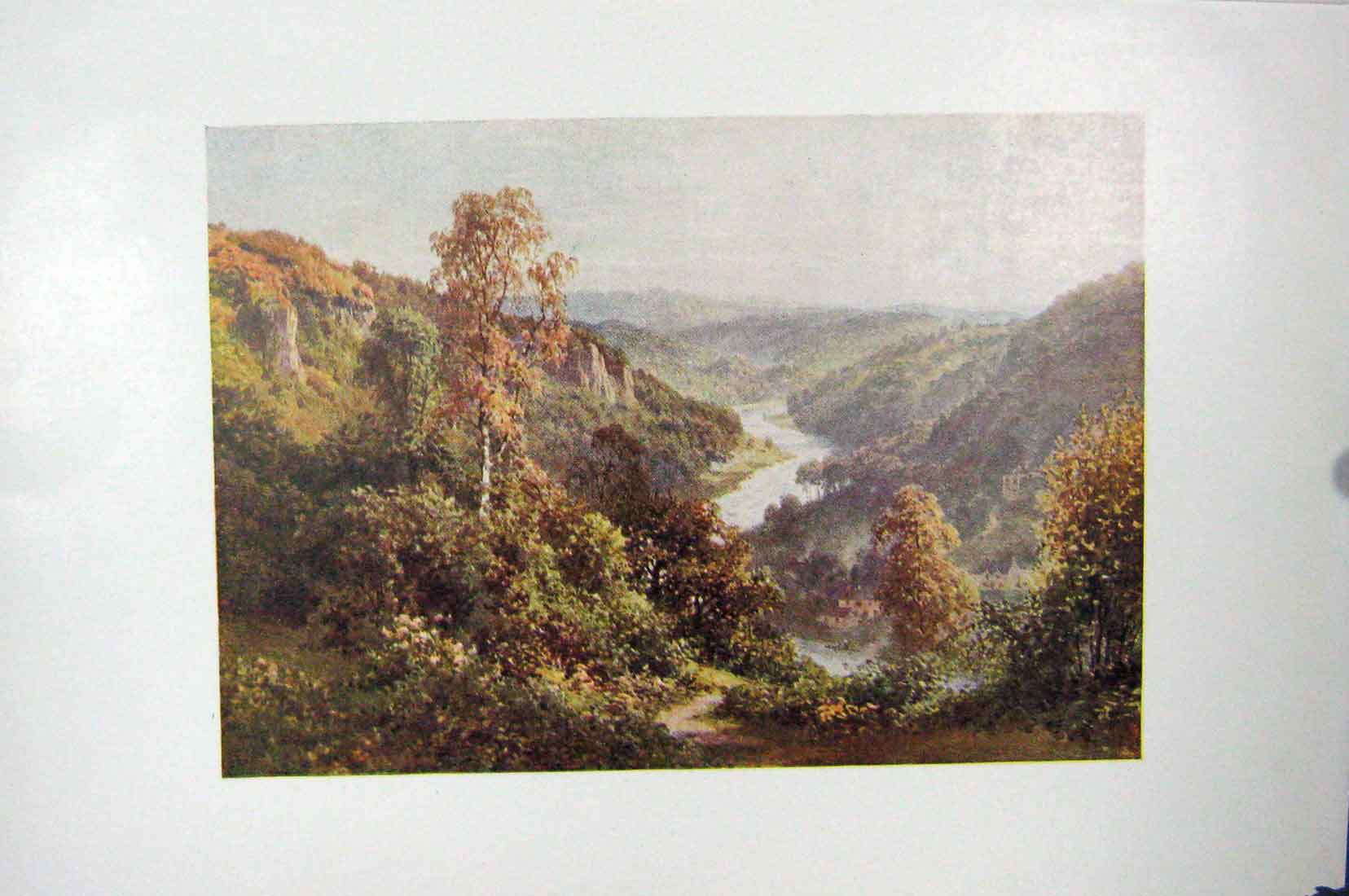 Original Old Antique Print Colour View Wye Symond'S Yat Herefordshire