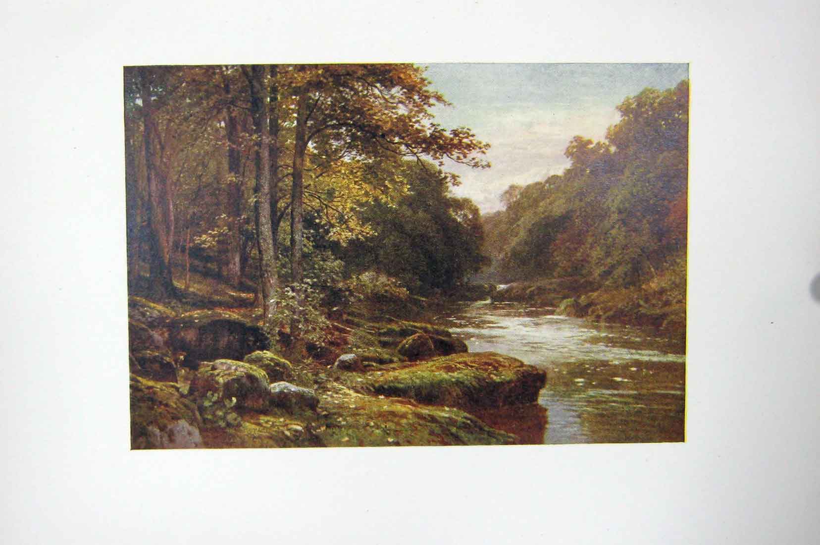 Original Old Antique Print Colour Wharf Strid Yorkshire England River
