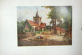 Original Old Antique Print Colour View Witley Church Churchyard Street